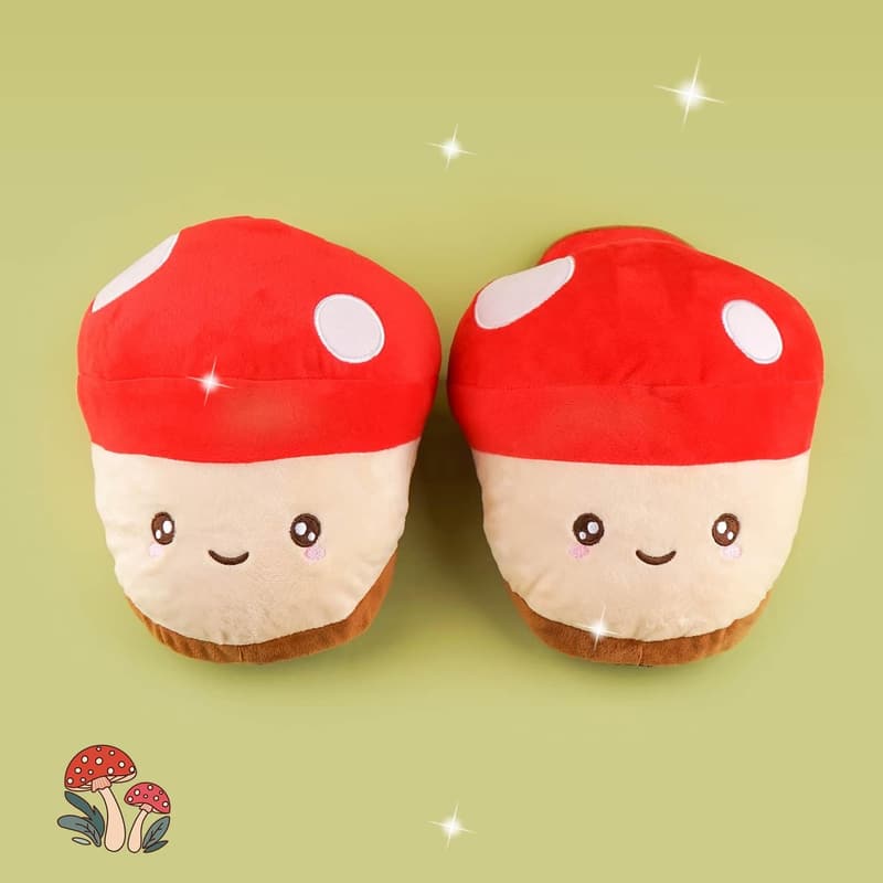 Kawaii Mushroom Slippers | Soft Plush Non-Slip House Shoes for Women