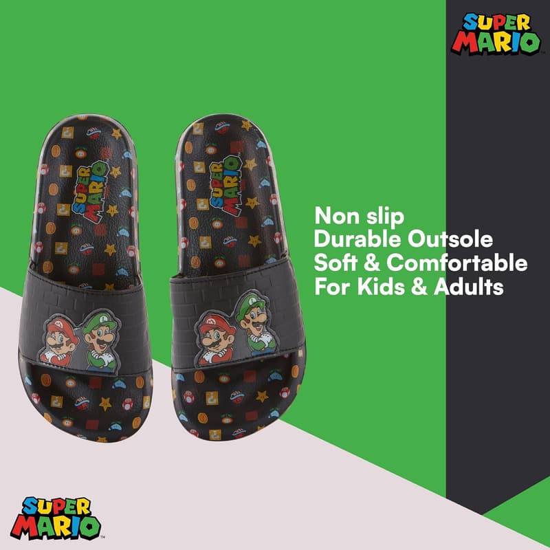 Nintendo Boys' Super Mario Character Slide Sandals