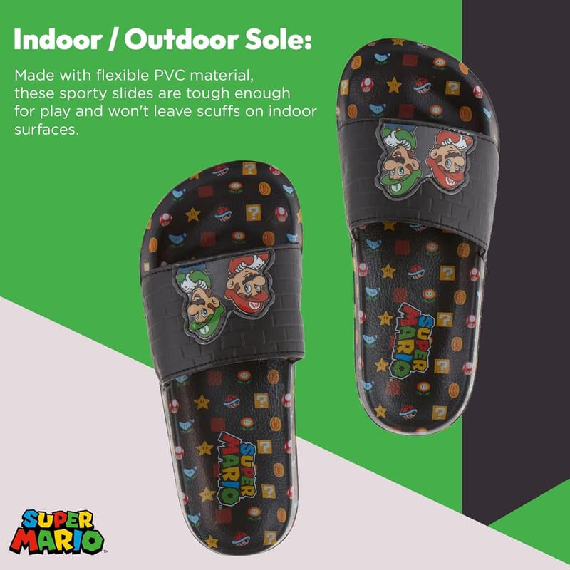 Nintendo Boys' Super Mario Character Slide Sandals