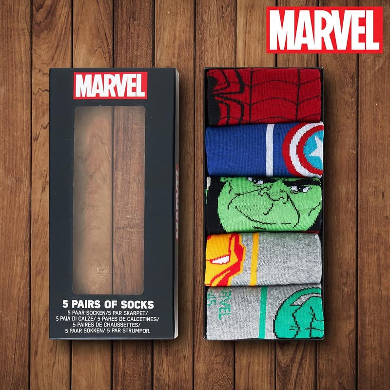 Men's Marvel Crew Socks - Soft Pack of 5 for Sports & Casual Wear