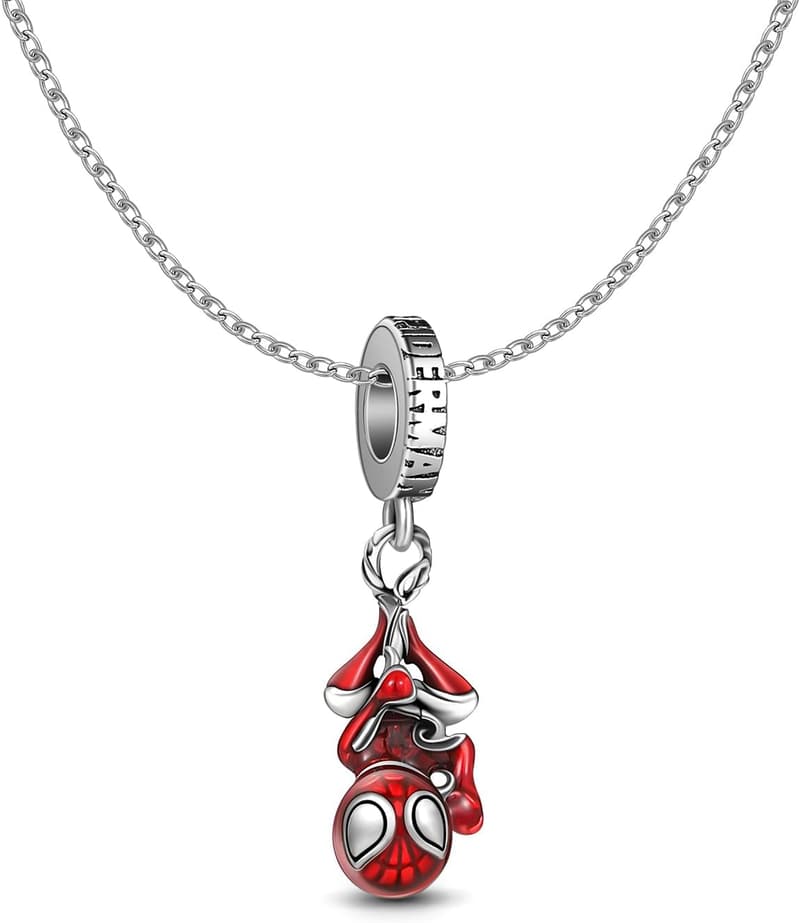 Spiderman Charm Necklace Set with Silver Plating - Adjustable