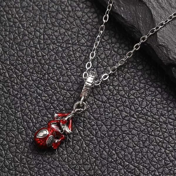 Spiderman Charm Necklace Set with Silver Plating - Adjustable