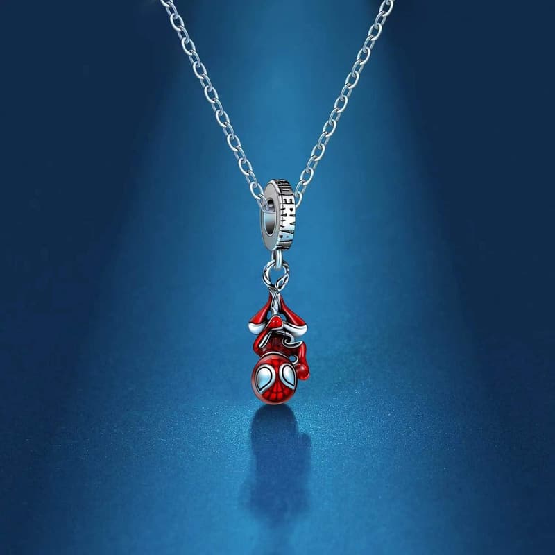 Spiderman Charm Necklace Set with Silver Plating - Adjustable