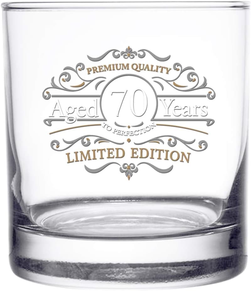 70th Birthday Vintage Whiskey Glass - 11 oz Old Fashioned