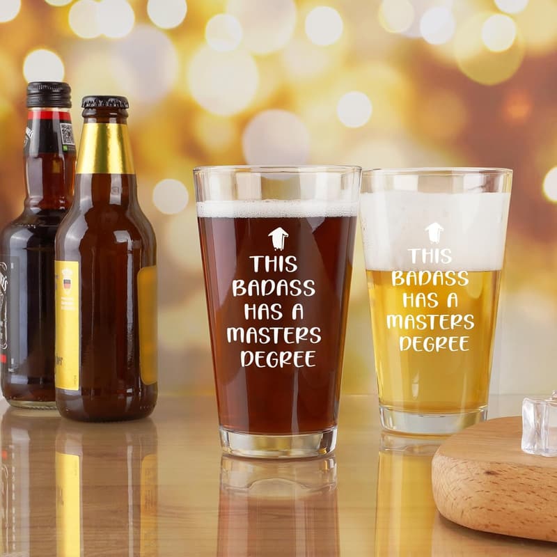 Masters Degree Graduation Beer Glass - 15oz, Fun Gift for Him