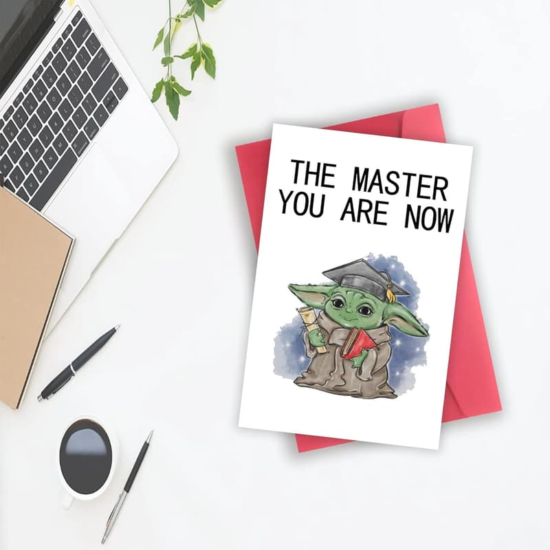 Graduation Card with Funny Baby Yoda Design for Masters
