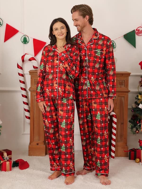 Christmas Matching Pajamas Set for Couples - Button Down Loungewear