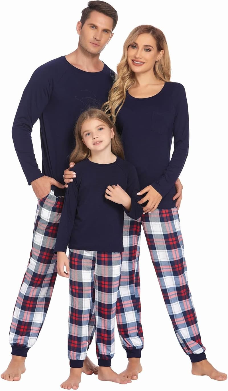 Family Matching Christmas Pajamas Set - Long Sleeve Shirt & Plaid Pants