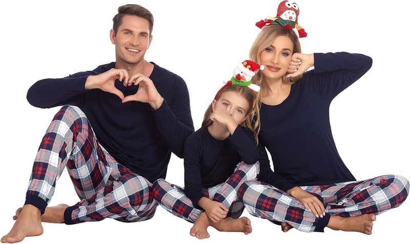 Family Matching Christmas Pajamas Set - Long Sleeve Shirt & Plaid Pants
