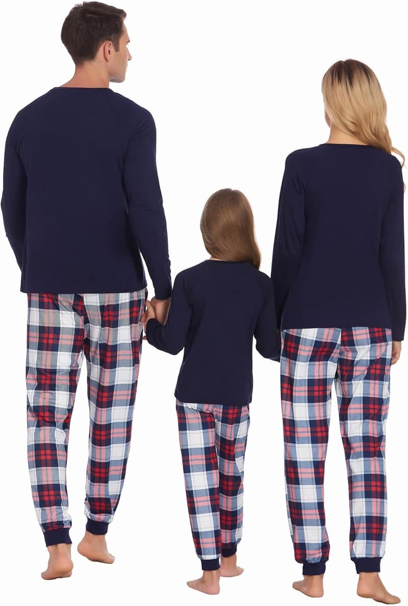 Family Matching Christmas Pajamas Set - Long Sleeve Shirt & Plaid Pants