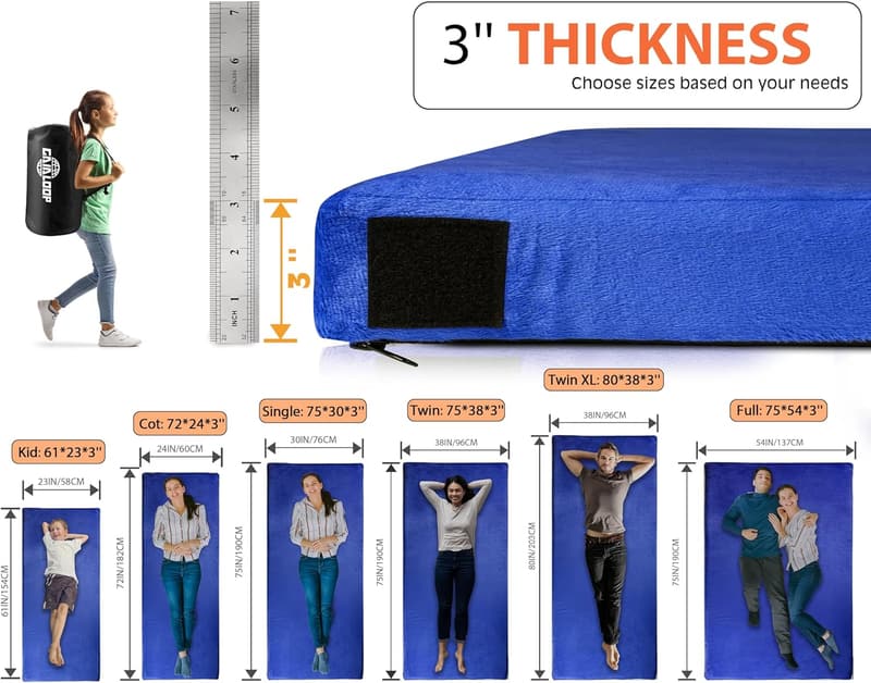 Portable 3-Inch Memory Foam Camping Mattress for Guests