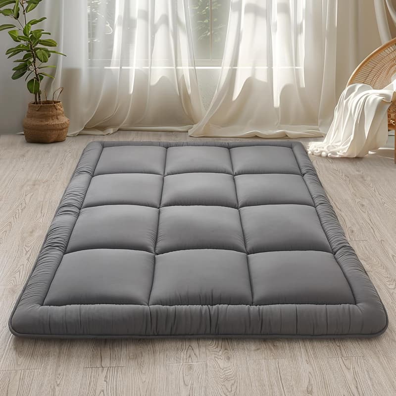Foldable Grey Japanese Futon Mattress with Memory Foam for Twin Size