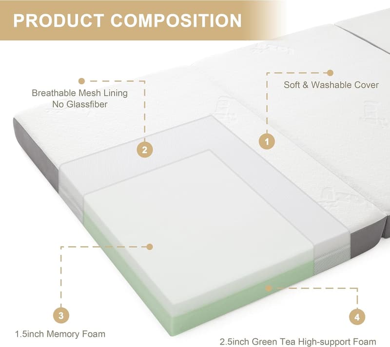 4-Inch Memory Foam Folding Mattress with Bamboo Cover