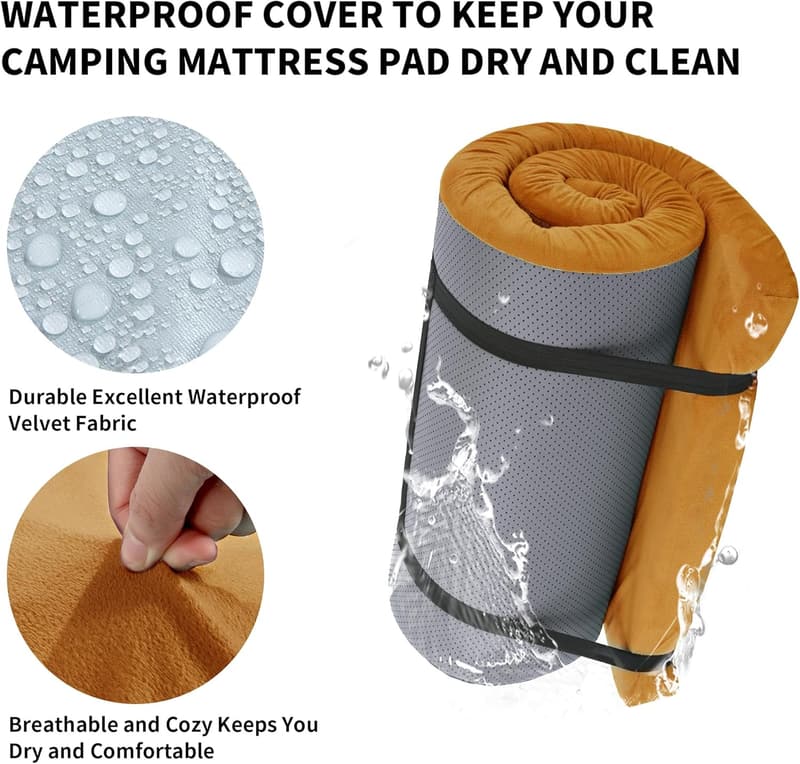 Portable Waterproof Memory Foam Camping Mattress Pad 3-Inch