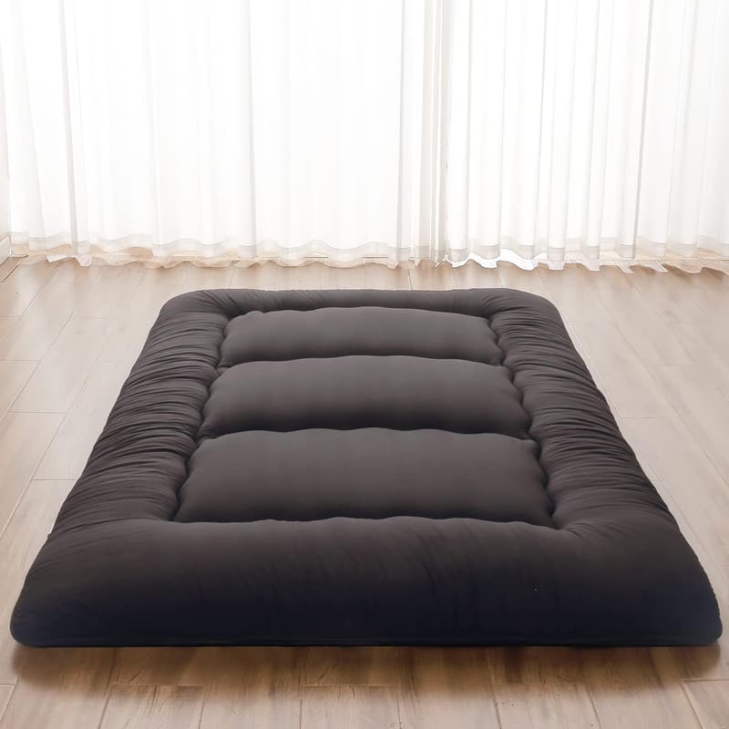Portable Black Japanese Futon Mattress with Washable Cover