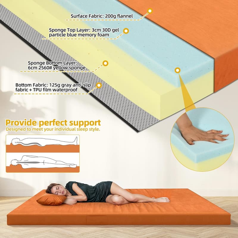 Portable Memory Foam Camping Mattress with Waterproof Cover