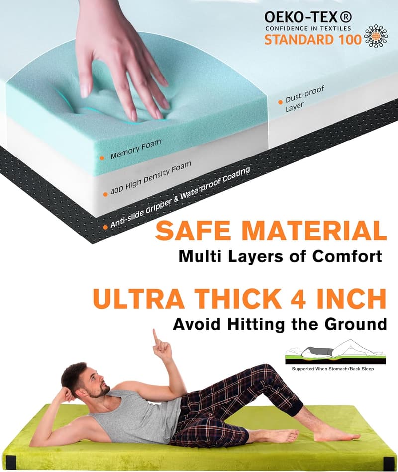 Extra Thick 4-Inch Memory Foam Camping Mattress for Side Sleepers