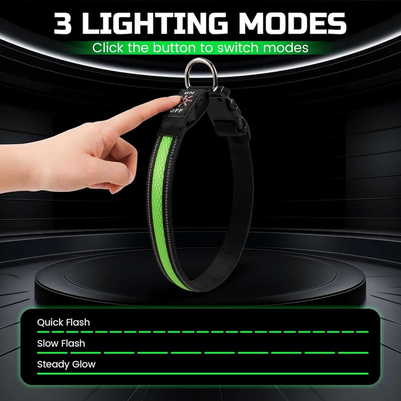 Rechargeable LED Dog Collar for Night Visibility - Green