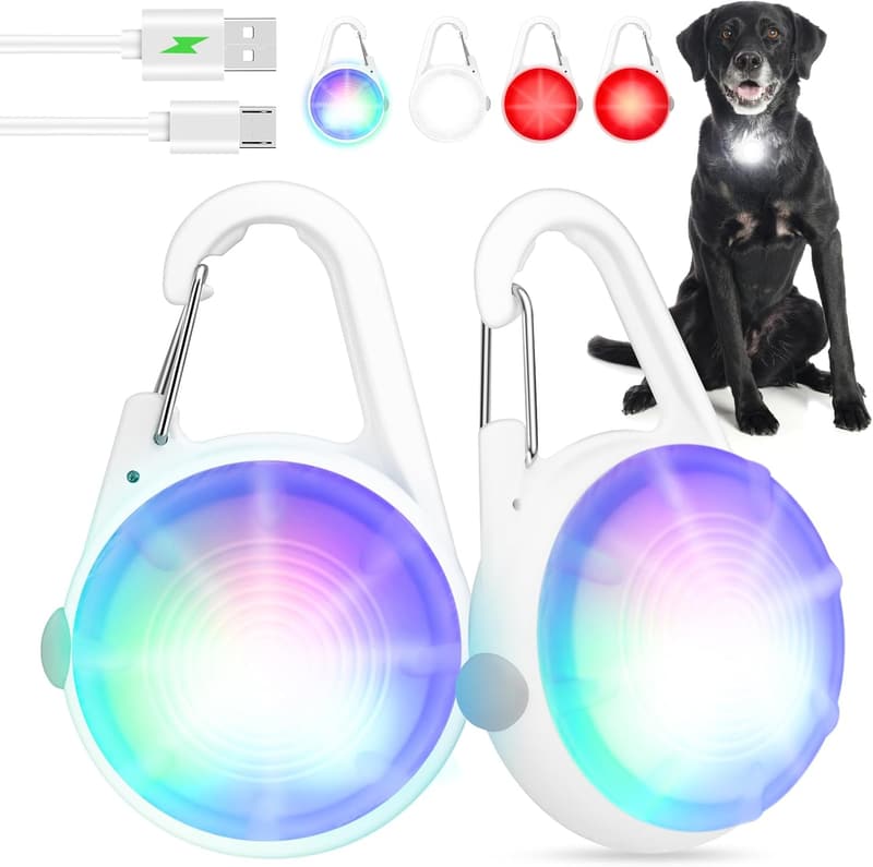 LED Dog Collar Lights - Rechargeable RGB Clip-On for Night Walks