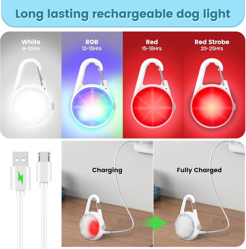 LED Dog Collar Lights - Rechargeable RGB Clip-On for Night Walks