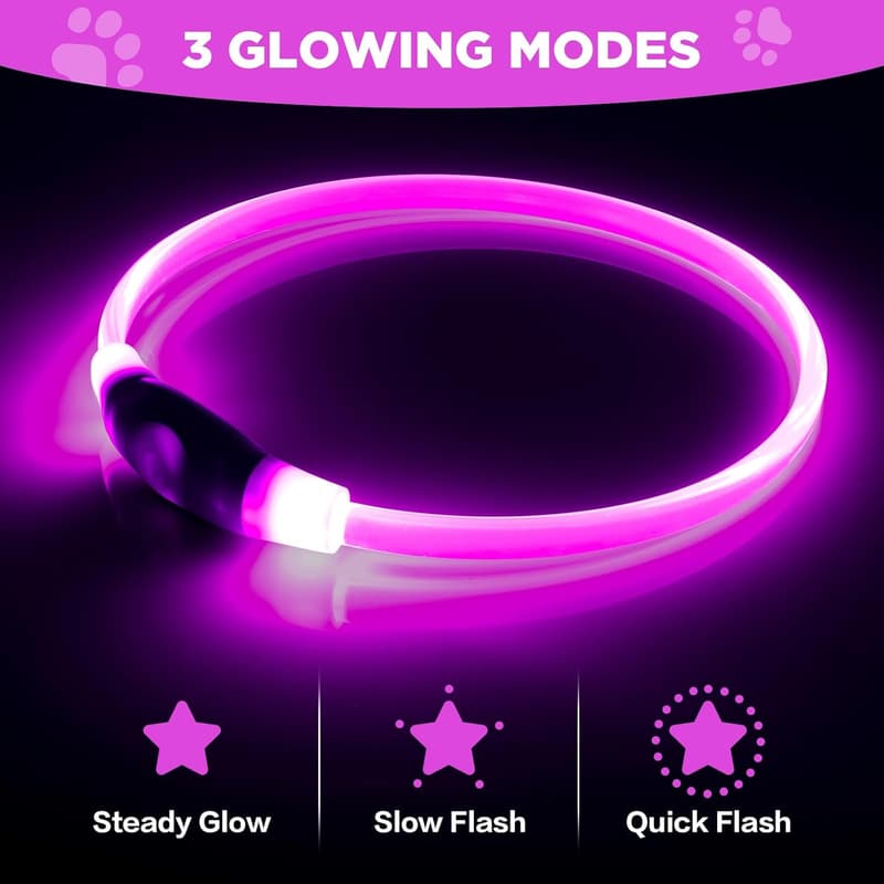 Rechargeable LED Light Up Dog Collar Set for Night Walking (Pink & Blue)