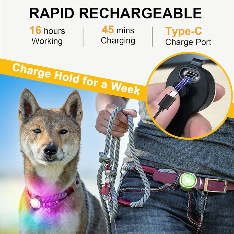 Rechargeable LED Dog Collar Lights - 2-Pack, IP66 Waterproof