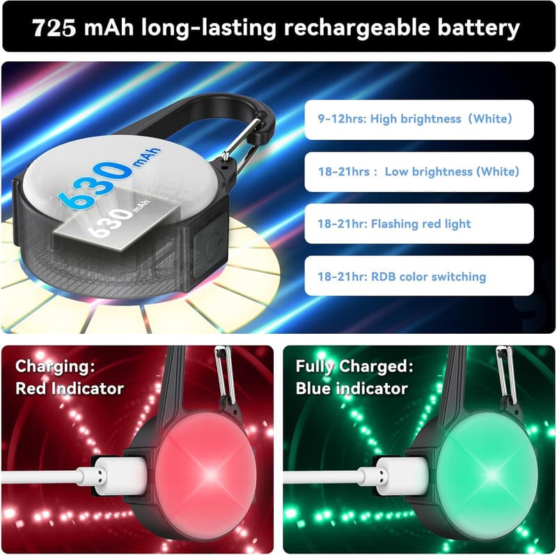 Rechargeable IP68 Waterproof Dog Collar Lights - 2 Pack