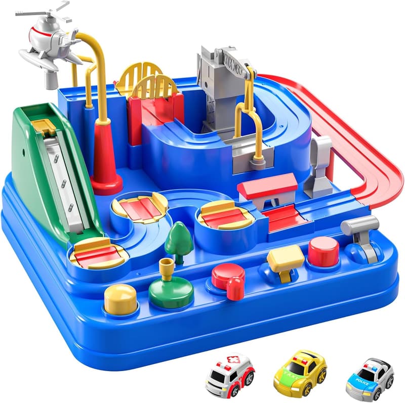 Kids Race Track Toy Set with 3 Mini Cars for Ages 3-7