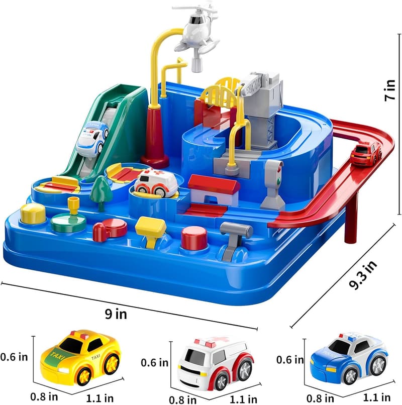 Kids Race Track Toy Set with 3 Mini Cars for Ages 3-7