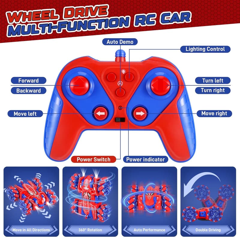 Remote Control Stunt Car for Boys - 4WD, 360° Rotating, Rechargeable