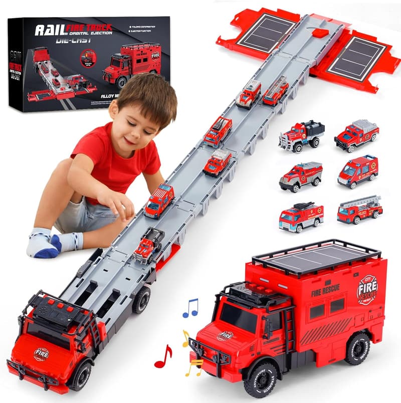 Transforming Truck Toy with Race Tracks for Kids 3-7