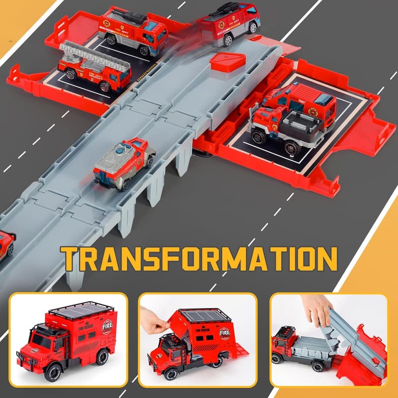 Transforming Truck Toy with Race Tracks for Kids 3-7