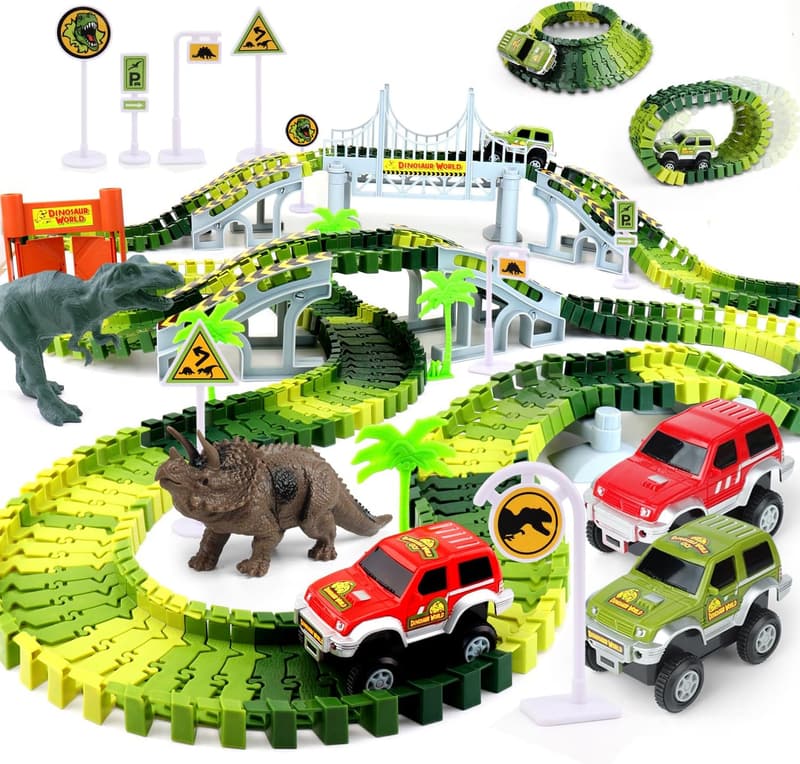 Dinosaur Race Car Track Set for Toddlers Ages 3-7