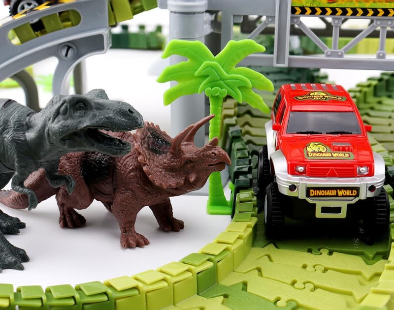 Dinosaur Race Car Track Set for Toddlers Ages 3-7