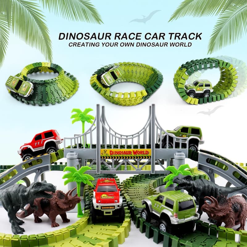 Dinosaur Race Car Track Set for Toddlers Ages 3-7
