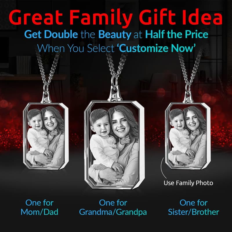 Personalized 3D Crystal Photo Necklace for Mother's Day