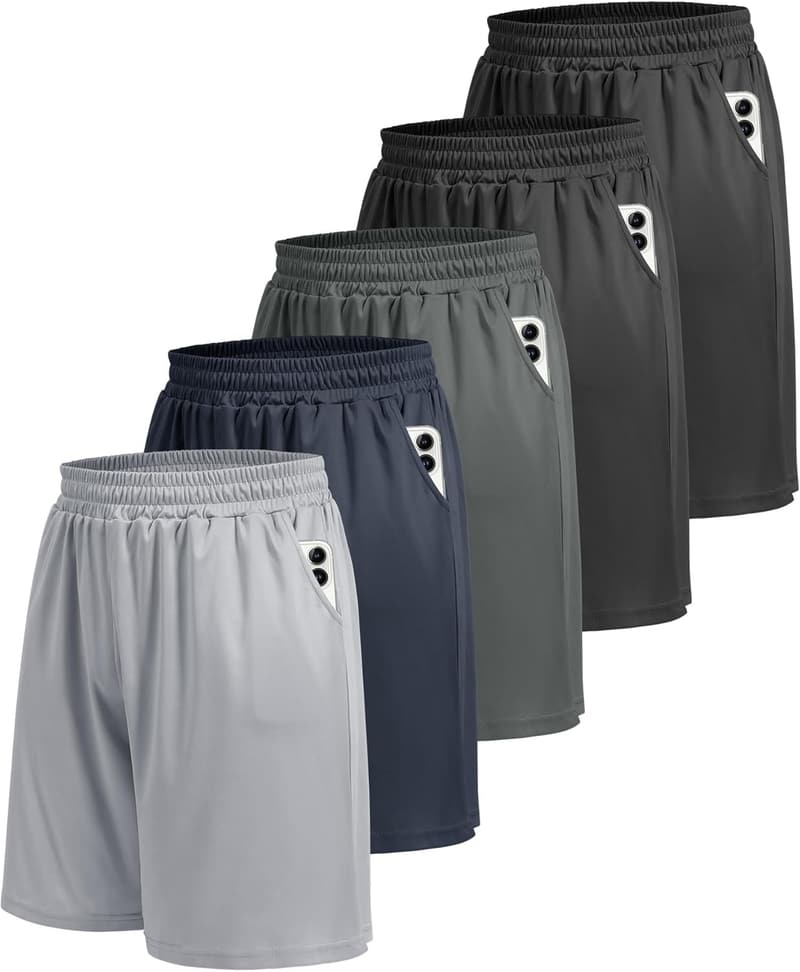 Men's Quick-Dry Gym Shorts - 5-Pack Athletic Activewear