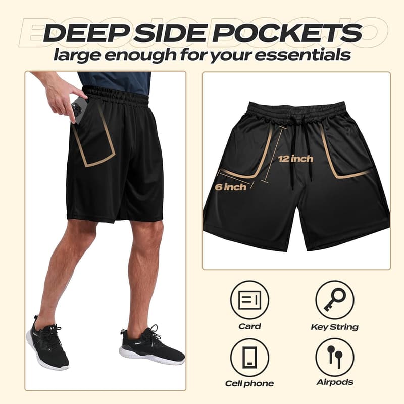 Men's Quick-Dry Gym Shorts - 5-Pack Athletic Activewear