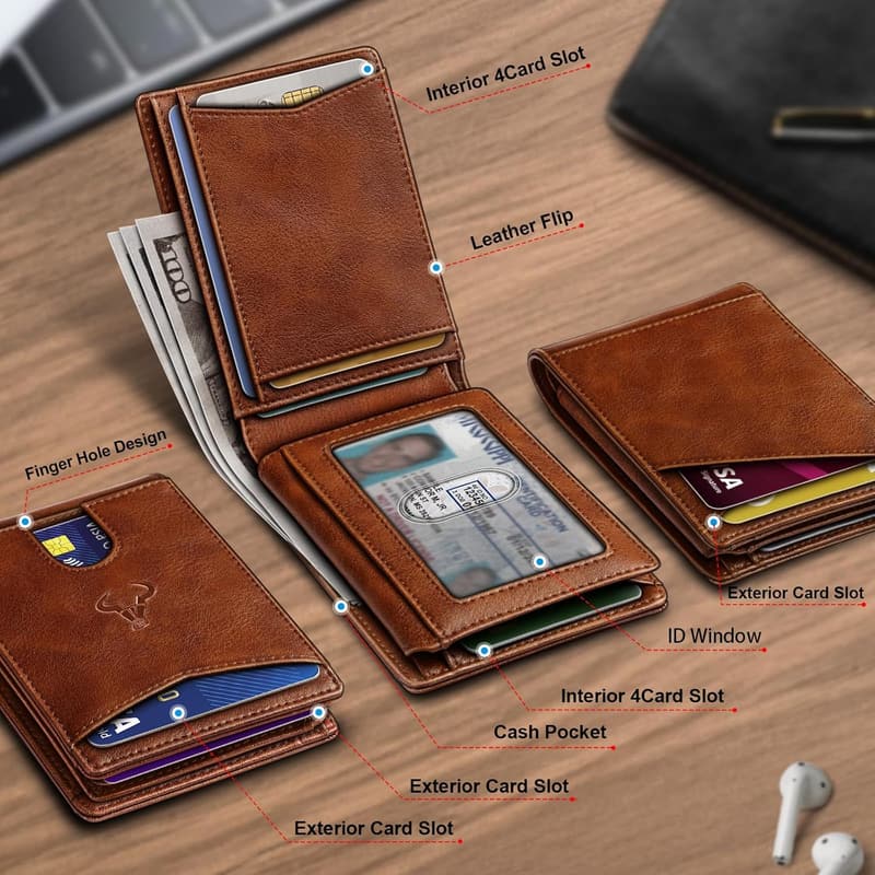 Slim RFID Blocking Leather Wallet for Men - Front Pocket Design