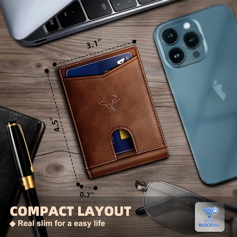 Slim RFID Blocking Leather Wallet for Men - Front Pocket Design