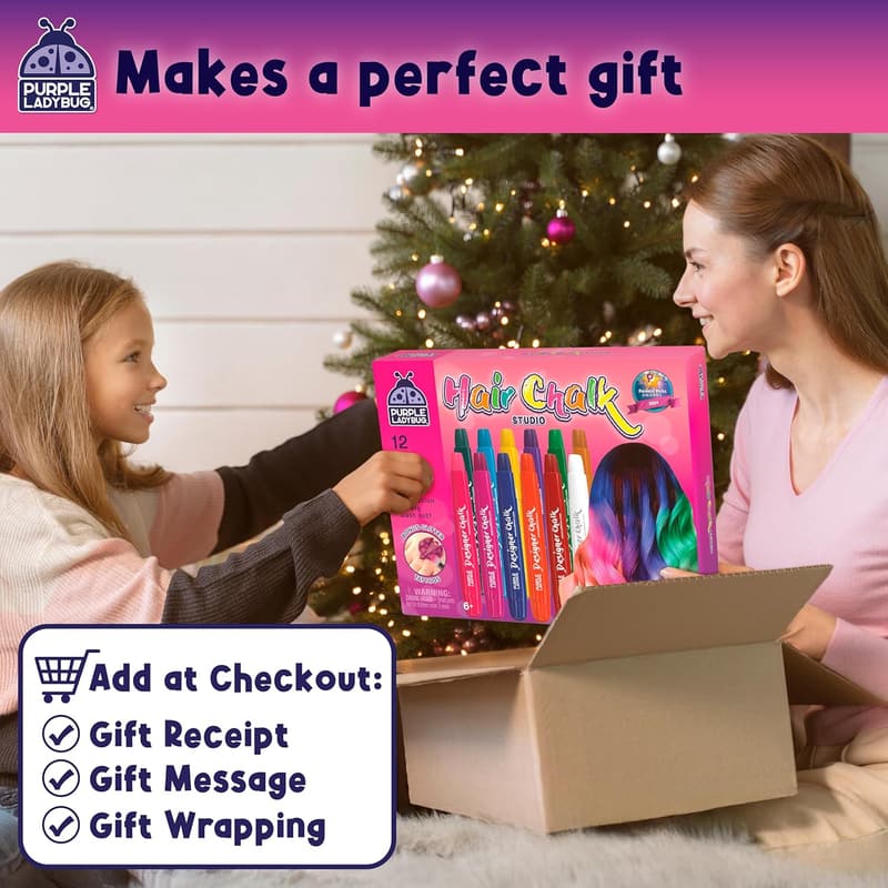 Birthday Gift - 12 Color Washable Hair Chalk for Girls 8-12