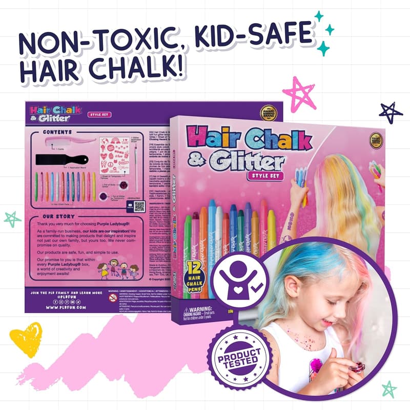 Birthday Gift - 12 Color Washable Hair Chalk for Girls 8-12