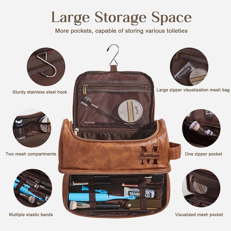 Personalized PU Leather Toiletry Bag for Men - Custom Gift