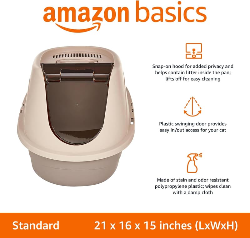 No-Mess Hooded Cat Litter Box, Standard Size, Multicolor