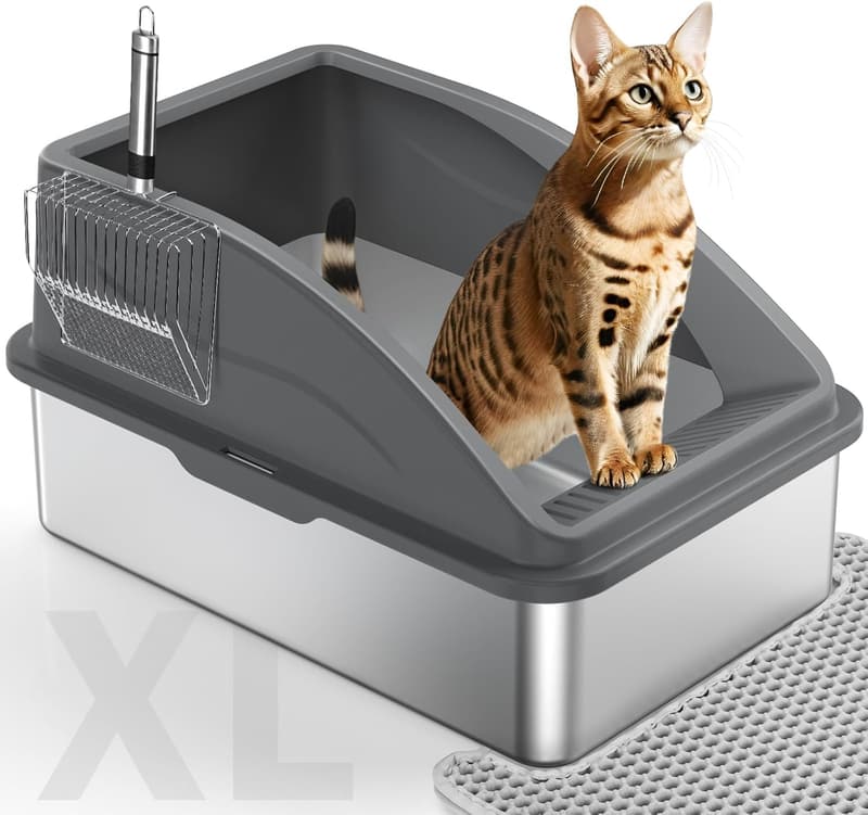 Extra Large Stainless Steel Cat Litter Box with Lid