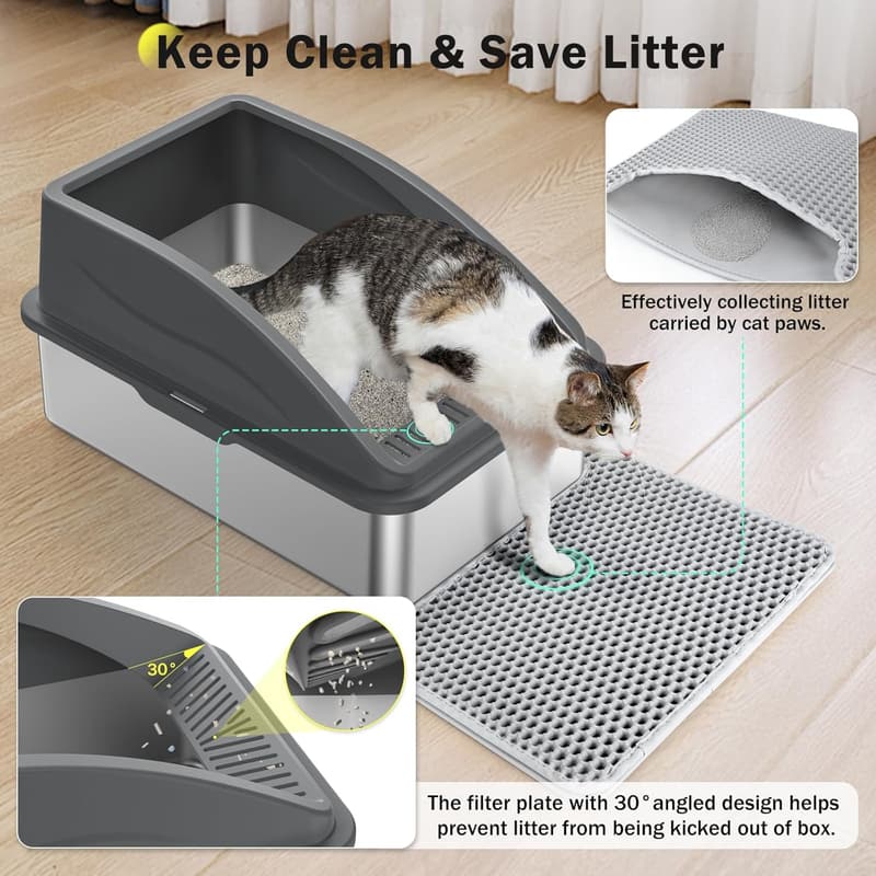 Extra Large Stainless Steel Cat Litter Box with Lid