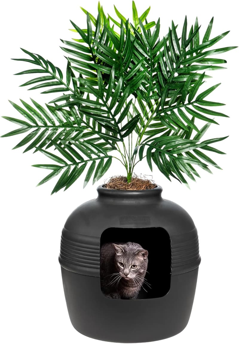 Cat Litter Box Enclosure with Plant & Odor Control - Black
