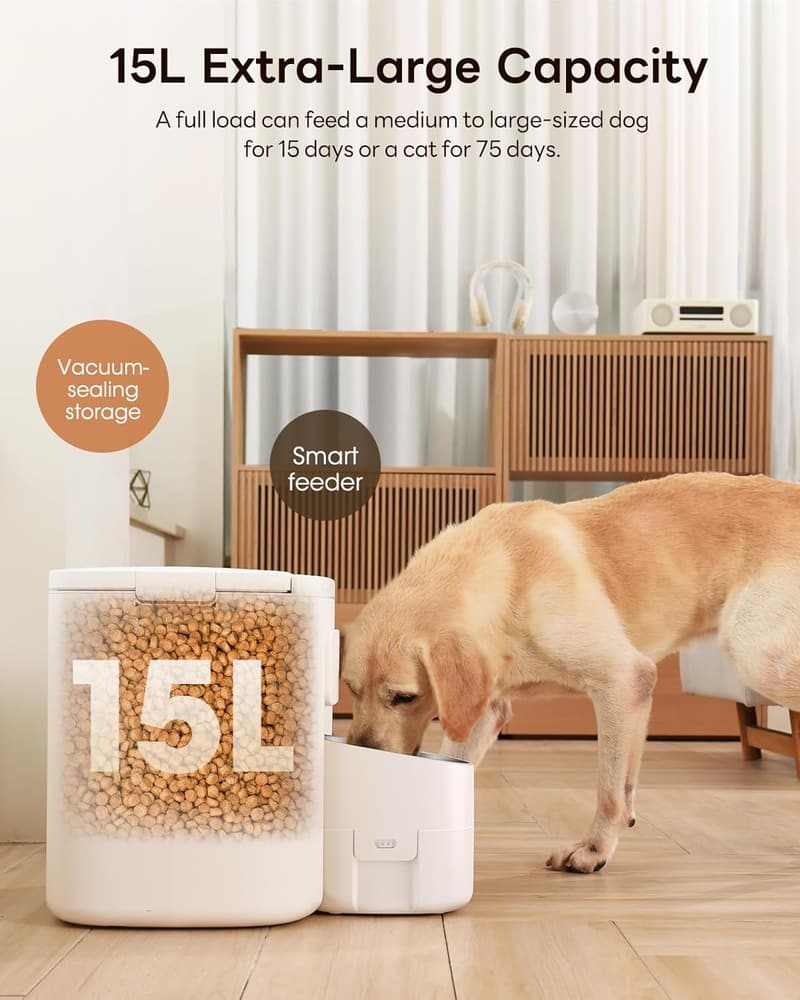 Large Breed Automatic Dog Feeder with 15L Vacuum-Sealed Storage