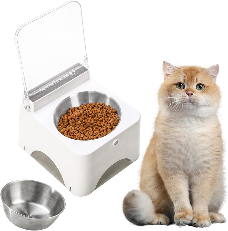 Automatic Elevated Cat Feeder - Dustproof Stainless Steel Bowl