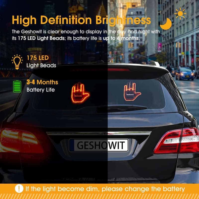 Middle Finger LED Car Light - Fun Gift for Drivers